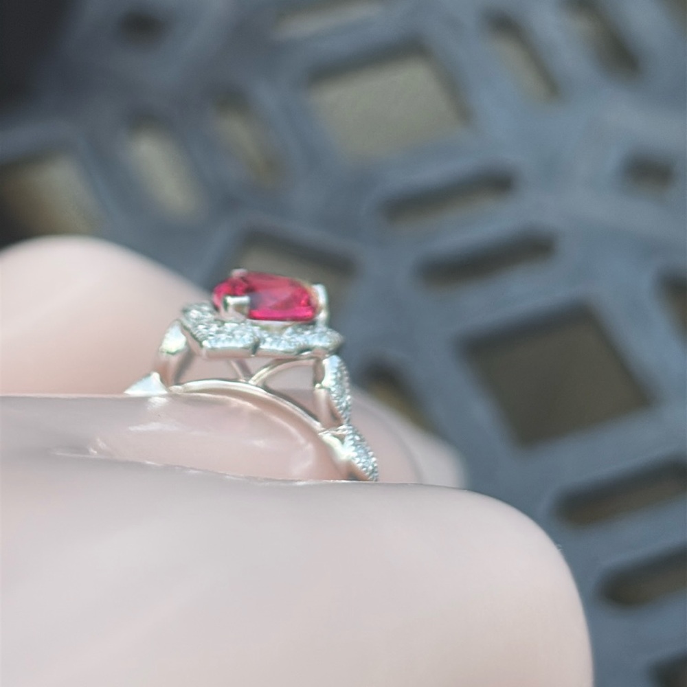 Pear Cut 1.25 tcw Genuine Ruby & Diamond Ring Sterling Silver Size 7 - Picture 5 of 14